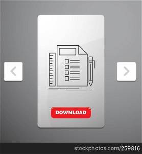Business, list, plan, planning, task Line Icon in Carousal Pagination Slider Design & Red Download Button