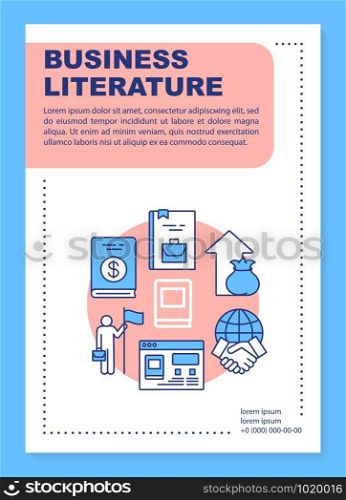 Business literature poster template layout. Banner, booklet, leaflet print design with linear icons. Motivational, self-development book. Vector brochure page layouts for magazines, advertising flyers