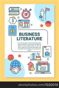 Business literature poster template layout. Banner, booklet, leaflet print design with linear icons. Financial literacy book. Vector brochure page layouts for magazines, advertising flyers