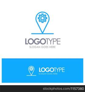 Business, Location, Map, Gear Blue Outline Logo Place for Tagline