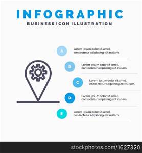Business, Location, Map, Gear Line icon with 5 steps presentation infographics Background