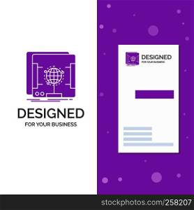 Business Logo for 3d, dimensional, holographic, scan, scanner. Vertical Purple Business / Visiting Card template. Creative background vector illustration