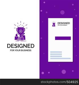 Business Logo for Achievement, award, cup, prize, trophy. Vertical Purple Business / Visiting Card template. Creative background vector illustration. Vector EPS10 Abstract Template background