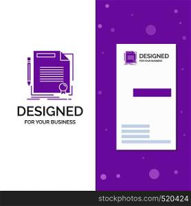 Business Logo for agreement, contract, deal, document, paper. Vertical Purple Business / Visiting Card template. Creative background vector illustration. Vector EPS10 Abstract Template background