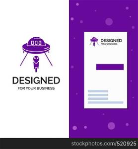 Business Logo for alien, space, ufo, spaceship, mars. Vertical Purple Business / Visiting Card template. Creative background vector illustration. Vector EPS10 Abstract Template background