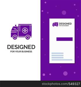 Business Logo for ambulance, truck, medical, help, van. Vertical Purple Business / Visiting Card template. Creative background vector illustration. Vector EPS10 Abstract Template background