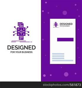 Business Logo for Analysis, data, datum, processing, reporting. Vertical Purple Business / Visiting Card template. Creative background vector illustration. Vector EPS10 Abstract Template background