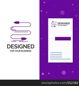 Business Logo for audio, cable, cord, sound, wire. Vertical Purple Business / Visiting Card template. Creative background vector illustration. Vector EPS10 Abstract Template background