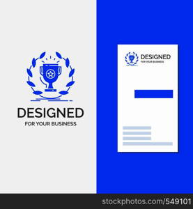 Business Logo for award, cup, prize, reward, victory. Vertical Blue Business / Visiting Card template.. Vector EPS10 Abstract Template background