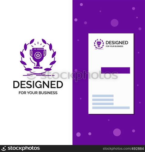 Business Logo for award, cup, prize, reward, victory. Vertical Purple Business / Visiting Card template. Creative background vector illustration. Vector EPS10 Abstract Template background