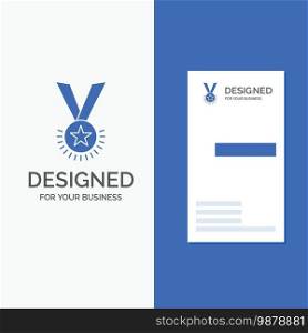 Business Logo for Award, honor, medal, rank, reputation, ribbon. Vertical Blue Business / Visiting Card template.. Vector EPS10 Abstract Template background
