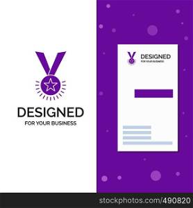 Business Logo for Award, honor, medal, rank, reputation, ribbon. Vertical Purple Business / Visiting Card template. Creative background vector illustration. Vector EPS10 Abstract Template background