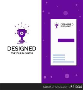 Business Logo for award, trophy, prize, win, cup. Vertical Purple Business / Visiting Card template. Creative background vector illustration. Vector EPS10 Abstract Template background