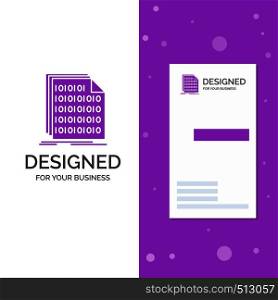 Business Logo for Binary, code, coding, data, document. Vertical Purple Business / Visiting Card template. Creative background vector illustration. Vector EPS10 Abstract Template background