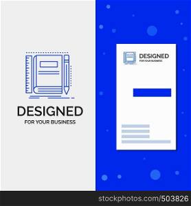 Business Logo for Book, notebook, notepad, pocket, sketching. Vertical Blue Business / Visiting Card template. Vector EPS10 Abstract Template background