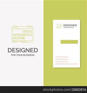 Business Logo for Calendar, date, event, release, schedule. Vertical Green Business / Visiting Card template. Creative background vector illustration