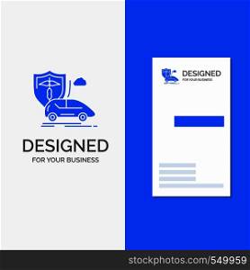 Business Logo for car, hand, insurance, transport, safety. Vertical Blue Business / Visiting Card template.. Vector EPS10 Abstract Template background
