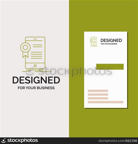 Business Logo for certificate, certification, App, application, approval. Vertical Green Business / Visiting Card template. Creative background vector illustration. Vector EPS10 Abstract Template background
