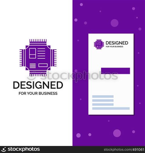 Business Logo for Chip, cpu, microchip, processor, technology. Vertical Purple Business / Visiting Card template. Creative background vector illustration. Vector EPS10 Abstract Template background