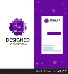 Business Logo for Chip, cpu, microchip, processor, technology. Vertical Purple Business / Visiting Card template. Creative background vector illustration. Vector EPS10 Abstract Template background