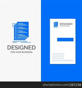 Business Logo for Code, coding, compile, files, list. Vertical Blue Business / Visiting Card template.