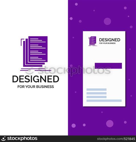 Business Logo for Code, coding, compile, files, list. Vertical Purple Business / Visiting Card template. Creative background vector illustration. Vector EPS10 Abstract Template background