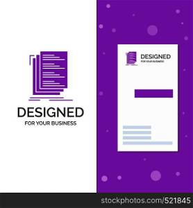 Business Logo for Code, coding, compile, files, list. Vertical Purple Business / Visiting Card template. Creative background vector illustration. Vector EPS10 Abstract Template background