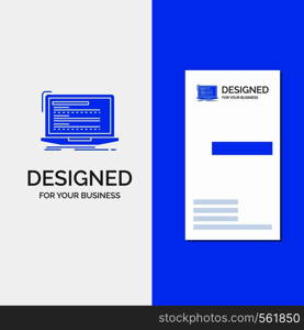 Business Logo for Code, coding, computer, monoblock, laptop. Vertical Blue Business / Visiting Card template.. Vector EPS10 Abstract Template background