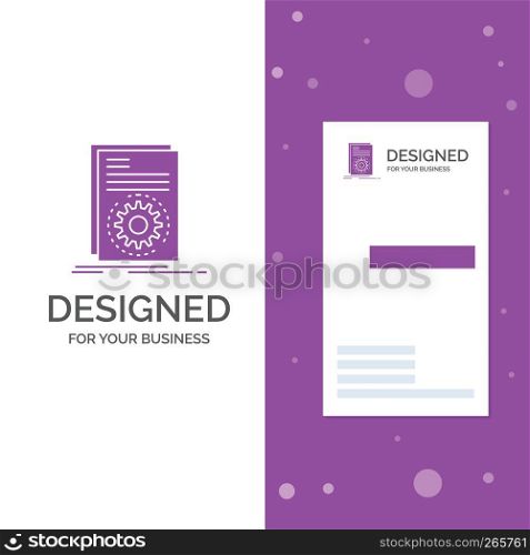 Business Logo for Code, executable, file, running, script. Vertical Purple Business / Visiting Card template. Creative background vector illustration