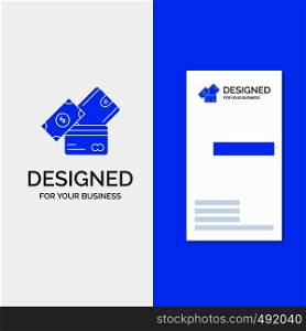 Business Logo for credit card, money, currency, dollar, wallet. Vertical Blue Business / Visiting Card template.. Vector EPS10 Abstract Template background