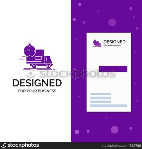 Business Logo for delivery, time, shipping, transport, truck. Vertical Purple Business / Visiting Card template. Creative background vector illustration. Vector EPS10 Abstract Template background