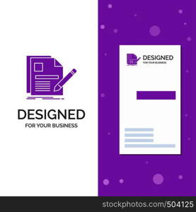 Business Logo for document, file, page, pen, Resume. Vertical Purple Business / Visiting Card template. Creative background vector illustration. Vector EPS10 Abstract Template background