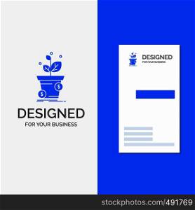 Business Logo for dollar, growth, pot, profit, business. Vertical Blue Business / Visiting Card template.. Vector EPS10 Abstract Template background
