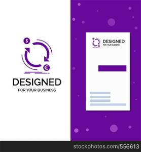 Business Logo for exchange, currency, finance, money, convert. Vertical Purple Business / Visiting Card template. Creative background vector illustration. Vector EPS10 Abstract Template background