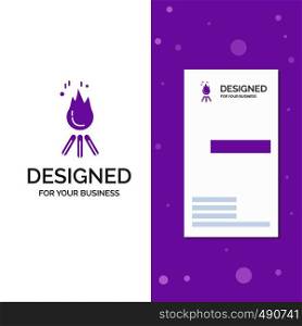 Business Logo for fire, flame, bonfire, camping, camp. Vertical Purple Business / Visiting Card template. Creative background vector illustration. Vector EPS10 Abstract Template background