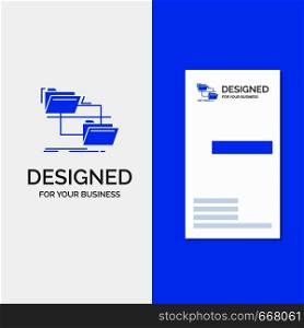 Business Logo for folder, file, management, move, copy. Vertical Blue Business / Visiting Card template.. Vector EPS10 Abstract Template background