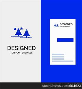 Business Logo for forest, camping, jungle, tree, pines. Vertical Blue Business / Visiting Card template.. Vector EPS10 Abstract Template background