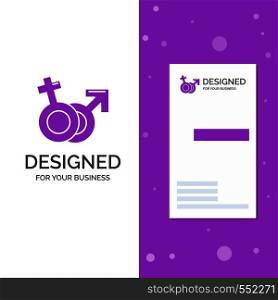 Business Logo for Gender, Venus, Mars, Male, Female. Vertical Purple Business / Visiting Card template. Creative background vector illustration. Vector EPS10 Abstract Template background