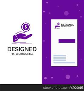 Business Logo for help, cash out, debt, finance, loan. Vertical Purple Business / Visiting Card template. Creative background vector illustration. Vector EPS10 Abstract Template background