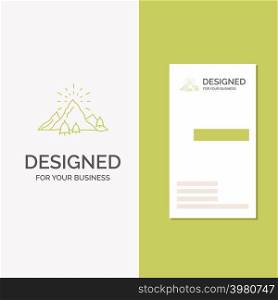 Business Logo for hill, landscape, nature, mountain, fireworks. Vertical Green Business / Visiting Card template. Creative background vector illustration