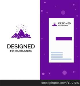 Business Logo for hill, landscape, nature, mountain, fireworks. Vertical Purple Business / Visiting Card template. Creative background vector illustration. Vector EPS10 Abstract Template background