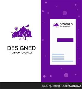 Business Logo for hill, landscape, nature, mountain, tree. Vertical Purple Business / Visiting Card template. Creative background vector illustration. Vector EPS10 Abstract Template background