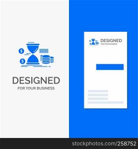 Business Logo for Hourglass, management, money, time, coins. Vertical Blue Business / Visiting Card template.