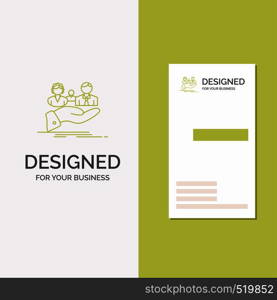 Business Logo for insurance, health, family, life, hand. Vertical Green Business / Visiting Card template. Creative background vector illustration. Vector EPS10 Abstract Template background