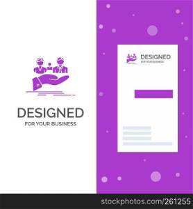 Business Logo for insurance, health, family, life, hand. Vertical Purple Business / Visiting Card template. Creative background vector illustration