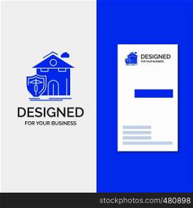 Business Logo for insurance, home, house, casualty, protection. Vertical Blue Business / Visiting Card template.. Vector EPS10 Abstract Template background