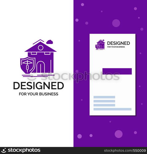 Business Logo for insurance, home, house, casualty, protection. Vertical Purple Business / Visiting Card template. Creative background vector illustration. Vector EPS10 Abstract Template background