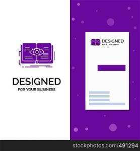 Business Logo for knowledge, book, eye, view, growth. Vertical Purple Business / Visiting Card template. Creative background vector illustration. Vector EPS10 Abstract Template background