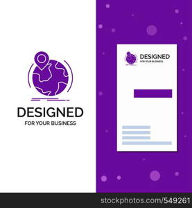 Business Logo for location, globe, worldwide, pin, marker. Vertical Purple Business / Visiting Card template. Creative background vector illustration. Vector EPS10 Abstract Template background