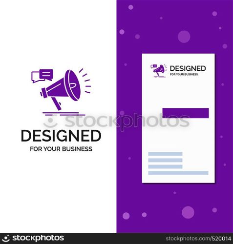 Business Logo for marketing, megaphone, announcement, promo, promotion. Vertical Purple Business / Visiting Card template. Creative background vector illustration. Vector EPS10 Abstract Template background